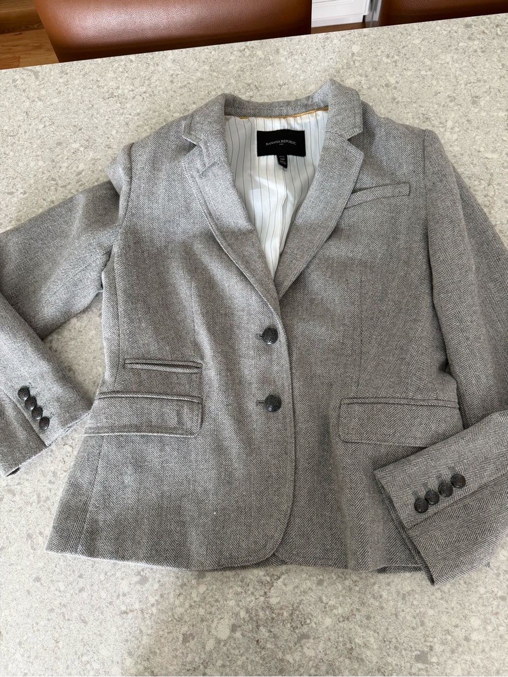 Banana Republic Gray Herringbone Wool-Blend Blazer